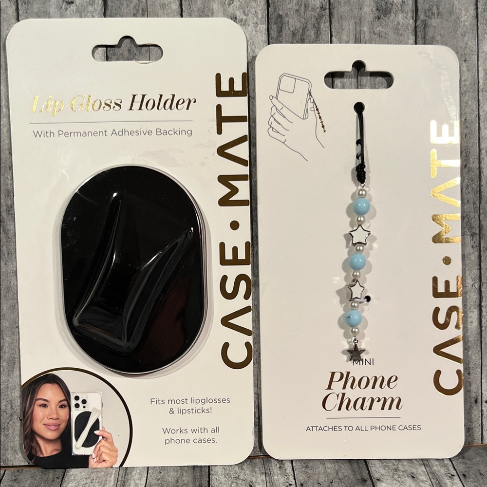 case-mate Black Lip Gloss Holder with Light Blue Beaded Phone Charm